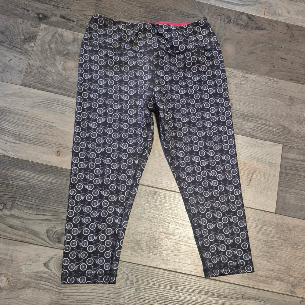 Miami Fitwear Kali Womens XL Bicycle Print Cropped Leggings Black Pink Yoga Gym